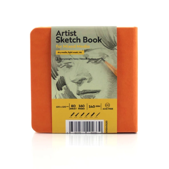 Tigertint Sketch Book Sert Kapakli Eskiz Defteri 140 gr 12x12 cm 80 yaprak Turuncu ürün görseli 1
