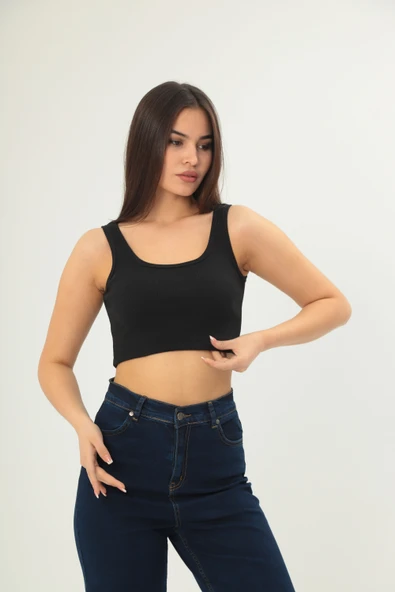 Fitilli Görünümlü Askılı Kalın Esnek Örme basıc crop ürün görseli 1