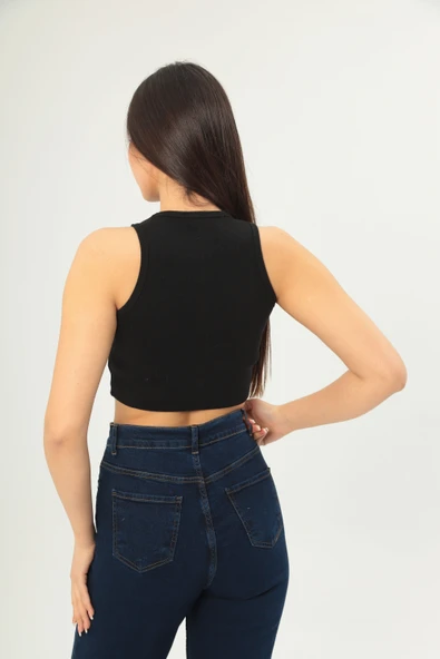 Fitilli Görünümlü Askılı Kalın Esnek Örme basıc crop - Resim 3