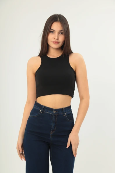 Fitilli Görünümlü Askılı Kalın Esnek Örme basıc crop ürün görseli 1