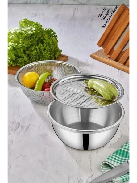 Cooker CKR3490 Çelik Rendeli Süzgeçli Karıştırma Kabı 24 Cm ürün görseli 1