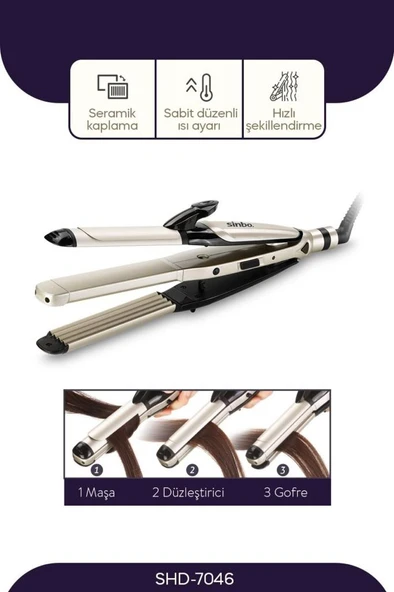 Saç Maşası 3in1 Fonksiyonel Saç Maşası 25 mm Kalın Bukle SHD-7046 ürün görseli 1