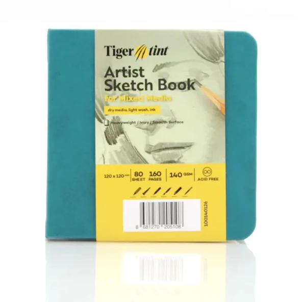 Tigertint Sert Kapak Eskiz Defteri 140 g 12x12 cm 80 Yaprak Turkuaz 100140127 ürün görseli 1