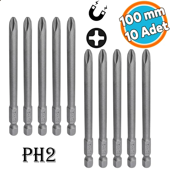 Mıknatıslı Yıldız PH2 Bits Uç 100 mm 10'lu Set Kutulu Manyetik 1/4" Matkap Ucu Vidalama 10cm Uzunluk ürün görseli 1