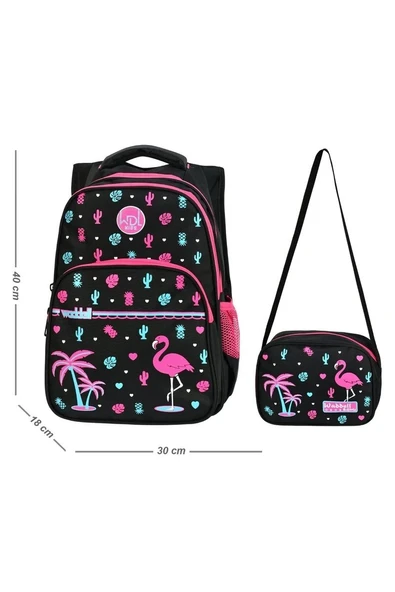 Waddell Flamingo Desenli İlkokul + Beslenme Çantası 3001 ürün görseli 1