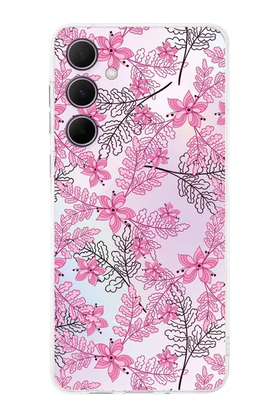PrintiFy  Samsung Galaxy A36 ile Uyumlu Kamera Korumalı Floral Pembe Tasarımlı Şeffaf Silikon Kılıf ürün görseli 1