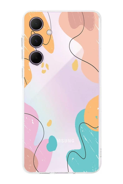 PrintiFy  Samsung Galaxy A36 ile Uyumlu Kamera Korumalı Karışık Renkler Tasarımlı Şeffaf Kılıf ürün görseli 1