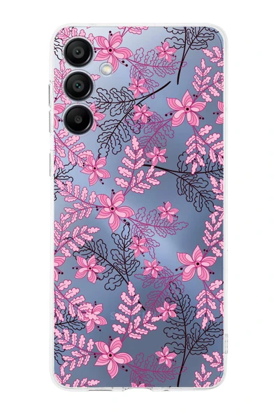 PrintiFy  Samsung Galaxy A16 Uyumlu Kamera Korumalı Floral Pembe Tasarımlı Şeffaf Silikon Kılıf ürün görseli 1
