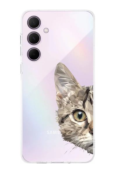 PrintiFy  Samsung Galaxy A36 ile Uyumlu Kamera Korumalı Catface Tasarımlı Şeffaf  Silikon Kılıf ürün görseli 1