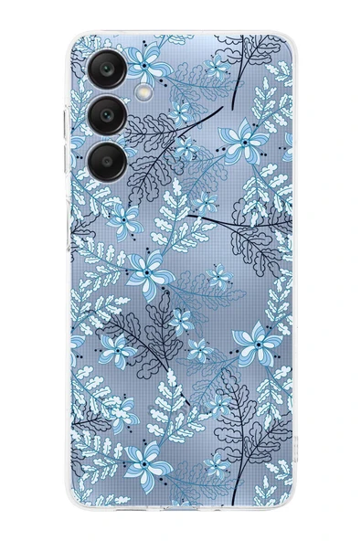 PrintiFy  Samsung Galaxy A26 ile Uyumlu Kamera Korumalı Floral Mavi Tasarımlı Şeffaf Silikon Kılıf ürün görseli 1