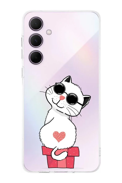 PrintiFy  Samsung Galaxy A56 ile Uyumlu Kamera Korumalı Coolcat Tasarımlı Şeffaf  Silikon Kılıf ürün görseli 1