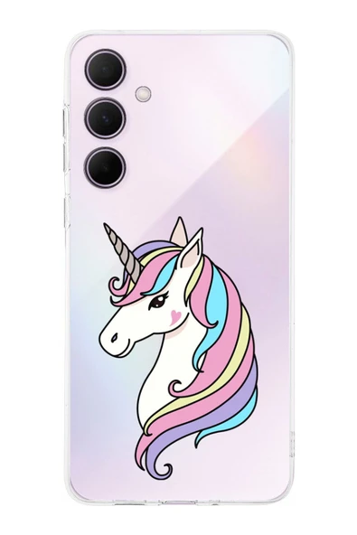 PrintiFy  Samsung Galaxy A56 ile Uyumlu Kamera Korumalı Unicorn Tasarımlı Şeffaf Silikon Kılıf ürün görseli 1