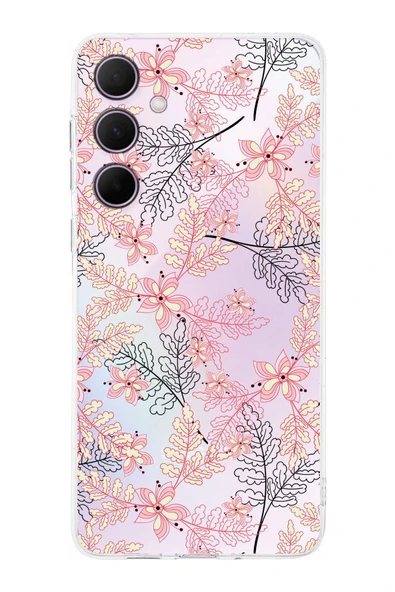 PrintiFy  Galaxy A56 ile Uyumlu Kamera Korumalı Floral Kırmızı Tasarımlı Şeffaf Kılıf ürün görseli 1