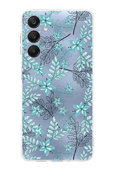 PrintiFy  Galaxy A26 ile Uyumlu Kamera Korumalı Floral Su Yeşili Tasarımlı Şeffaf Kılıf ürün görseli 1