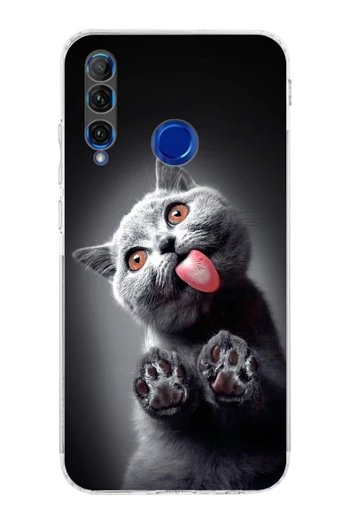 PrintiFy  Honor 20 Lite ile Uyumlu Kedi 2 Kamera Korumalı Şeffaf Kılıf ürün görseli 1