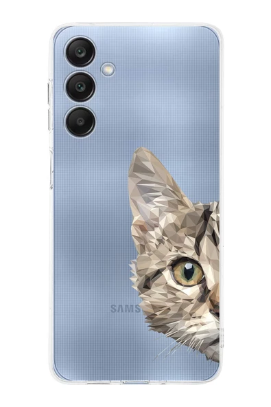 PrintiFy  Samsung Galaxy A26 ile Uyumlu Kamera Korumalı Catface Tasarımlı ŞeffafSilikon Kılıf ürün görseli 1
