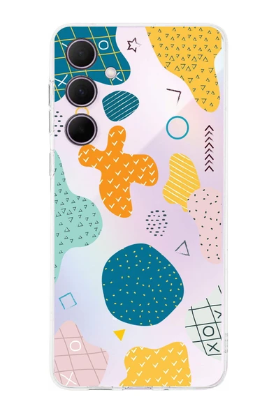 PrintiFy  Galaxy A56 ile Uyumlu Kamera Korumalı Geometrik Şekiller Tasarımlı Şeffaf Kılıf ürün görseli 1