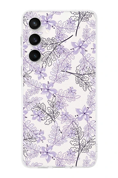 PrintiFy  S24 FE ile Uyumlu Kamera Korumalı Floral Lila Tasarımlı Şeffaf Silikon Kılıf ürün görseli 1
