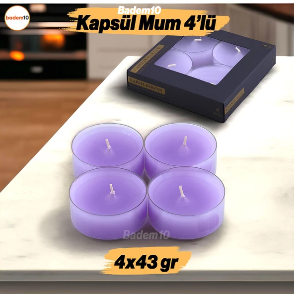 Tealight Kapsül Mum 4x43 Gr Dekoratif Mumu Kandil Hediyelik Fitilli Mumluk Şamdan Mor Renk Kokulu ürün görseli 1