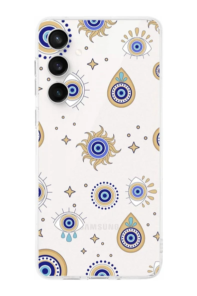 PrintiFy  Galaxy S24 Fe ile Uyumlu Nazar Boncuğu 5  Kamera Korumalı Şeffaf Silikon Kılıf ürün görseli 1