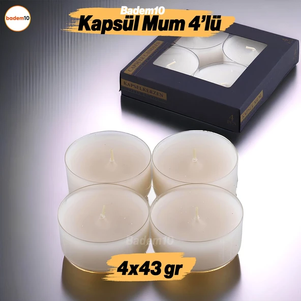 Tealight Kapsül Mum 4x43 Gr Dekoratif Mumu Kandil Hediyelik Fitilli Mumluk Şamdan Krem Renk Kokulu ürün görseli 1