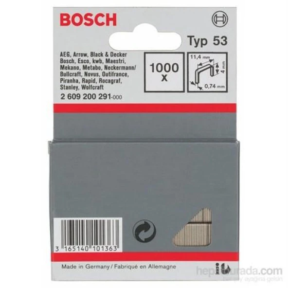 Bosch Zımba Teli TYP53 11,4*0,74*4mm 1000Li Paket ürün görseli 1