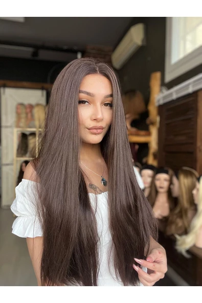 SUZAN PERUK Düz Fiber Sentetik Tül Peruk - Kumral ürün görseli 1