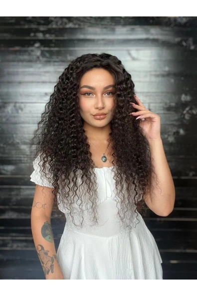 SUZAN PERUK Uzun Afro Dalgalı Yoğun Kıvırcık Gerçek Saç Tül peruk Doğal ürün görseli 1