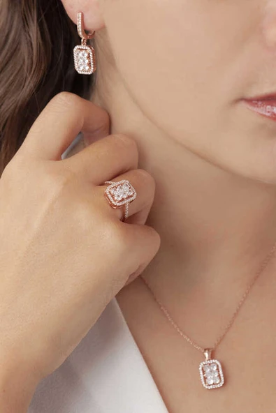 AgaKulche Baget Model Kadın Gümüş Set Rose S48-RB (925) ürün görseli 1