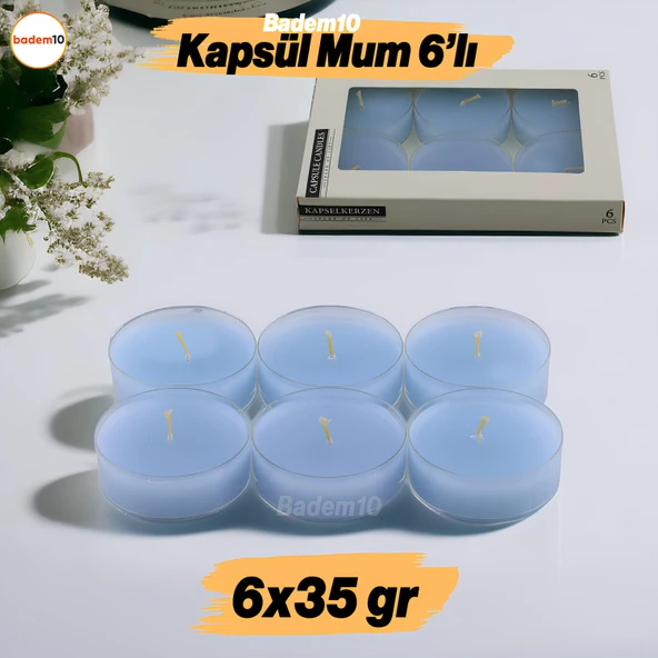 Tealight Kapsül Mum 6x35 Gr Dekoratif Mumu Kandil Hediyelik Fitilli Mumluk Şamdan Mavi Renk Kokulu ürün görseli 1