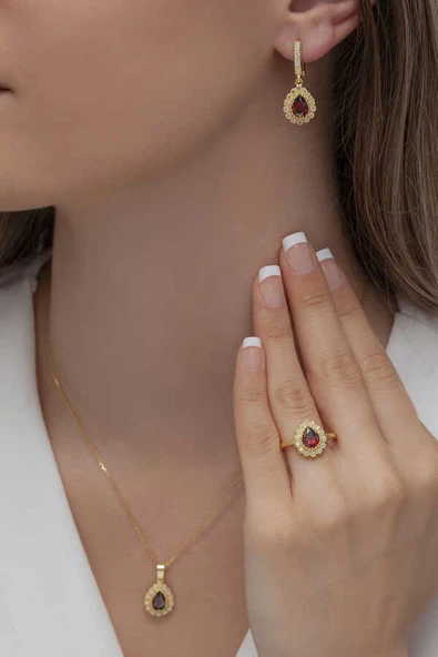 AgaKulche Damla Model Gümüş Takı Seti Gold S60GK 925 ürün görseli 1