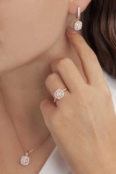 AgaKulche Kare Baget Model Gümüş Set Rose S46RB 925 ürün görseli 1