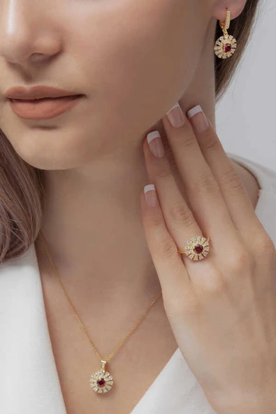 AgaKulche Süzme Mitos Gümüş Takı Seti Gold S56GK 925 ürün görseli 1