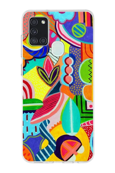 PrintiFy  Samsung Galaxy A21s ile Uyumlu 1mm Slim Fit Retro Colors 6 Baskılı Şeffaf  Kılıf ürün görseli 1