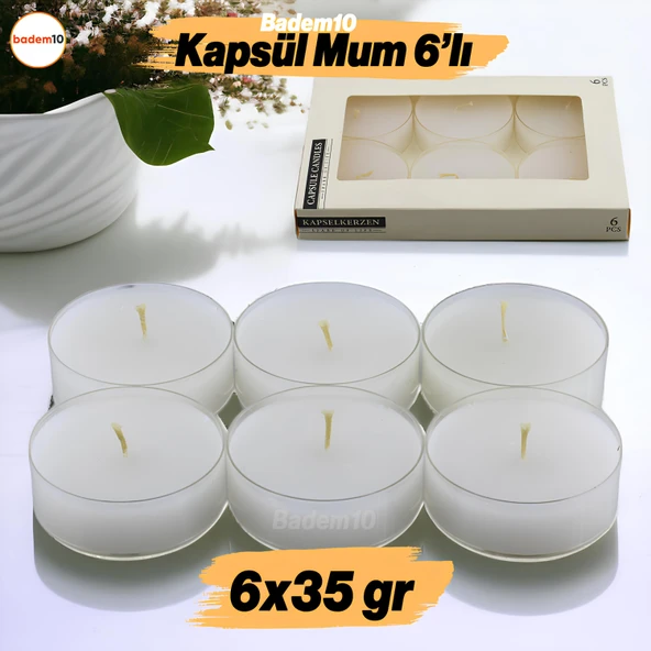 Tealight Kapsül Mum 6x35 Gr Dekoratif Mumu Kandil Hediyelik Fitilli Mumluk Şamdan Krem Renk Kokusuz ürün görseli 1