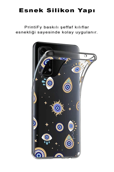 PrintiFy  Xiaomi Redmi  Note 11S ile Uyumlu 1mm Slim Fit Nazar Boncuğu 5 Baskılı Şeffaf  Kılıf ürün görseli 1