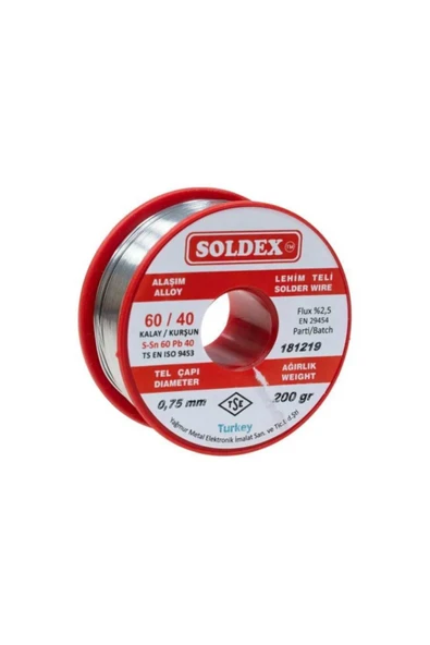 Soldex 200Gr 0.75 Mm Lehim Teli (%60 Sn / %40 Pb) ürün görseli 1