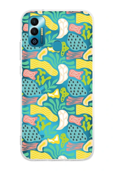 PrintiFy  Tecno Spark 7T ile Uyumlu 1mm Kapak Memphis Desen Tasarımlı Şeffaf Silikon Kılıf ürün görseli 1