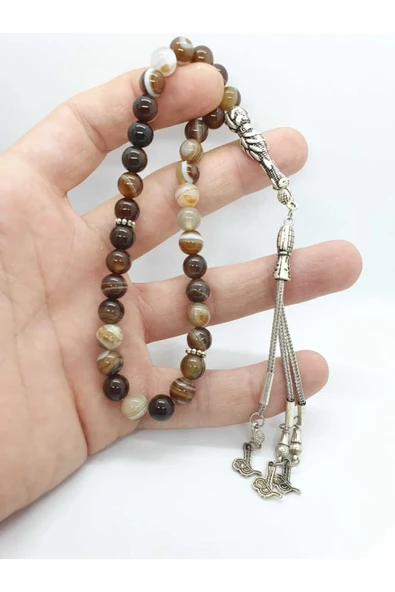 GÜMÜŞTEL EL SANATLARI Sertifikalı Süleymaniye Akik Taşı Doğal Taş Tesbih 8 Mm Kahve Damarlı ürün görseli 1