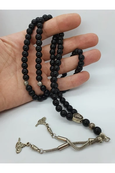 GÜMÜŞTEL EL SANATLARI Sertifikalı Oniks Taşı Doğal Taş Namaz Tesbihi ürün görseli 1