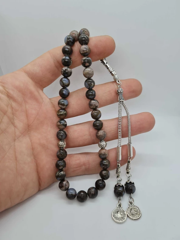 GÜMÜŞTEL EL SANATLARI Sertifikalı Fosilli Opal Doğal Taş Tesbih Aaa Kalite 8mm ürün görseli 1