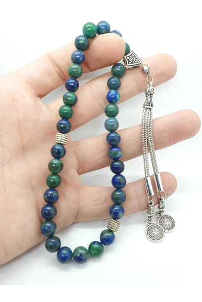 GÜMÜŞTEL EL SANATLARI Sertifikalı Azurit Doğal Taş Tesbih 8 Mm Aaa Kalite ürün görseli 1
