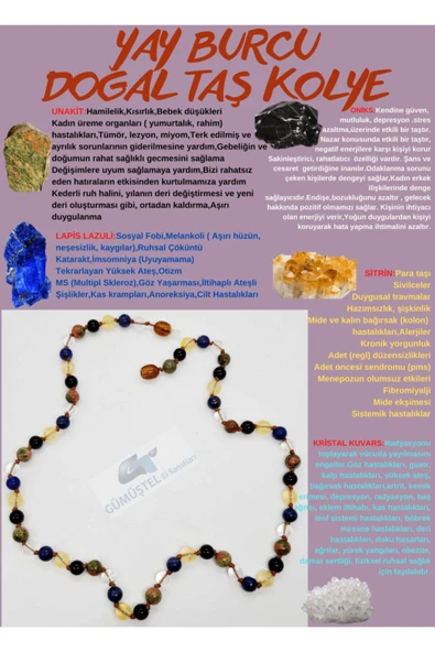 GÜMÜŞTEL EL SANATLARI Sertifikalı Özel Tasarım Yay Burcu Kolye Unakit Oniks Sitrin Lapis Lazuli Kristal Kuvars ürün görseli 1