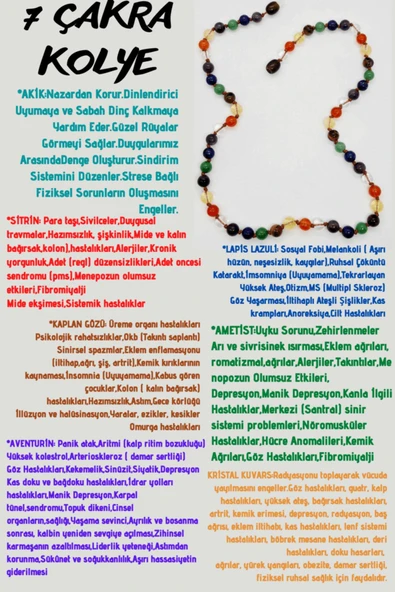 GÜMÜŞTEL EL SANATLARI Doğal Taş 7 Çakra Tasarım Kolye Akik Sitrin Kaplan Gözü Aventurin Lapis Ametist Kuvars 6mm ürün görseli 1