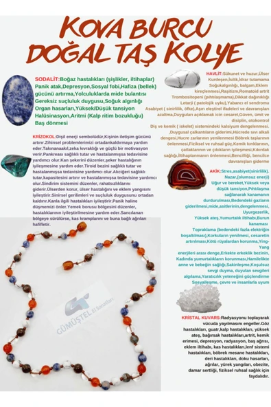GÜMÜŞTEL EL SANATLARI Sertifikalı Özel Tasarım Kova Burcu Kolye Sodalit Krizokol Havlit Akik Kristal Kuvars ürün görseli 1