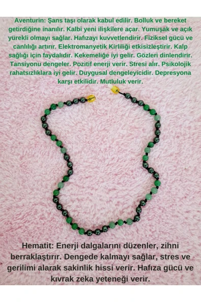 GÜMÜŞTEL EL SANATLARI Sertifikalı Doğal Taş Tasarım Kolye Aventurin Hematit Doğal Taş Kolye ürün görseli 1