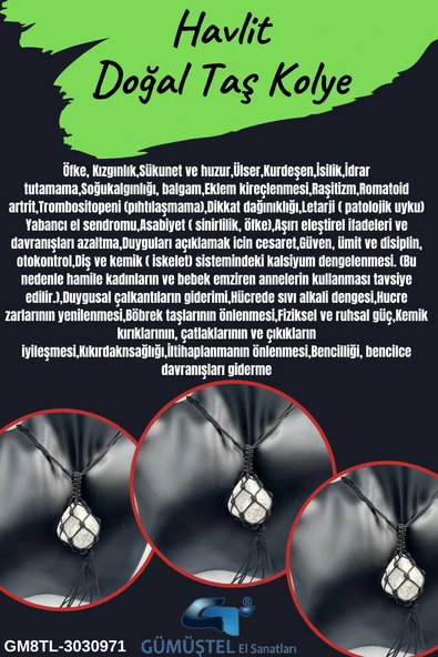 GÜMÜŞTEL EL SANATLARI Sertifikalı Havlit Doğal Taş Tasarım Kolye El Yapımı Örgü Model Aaa Kalite ürün görseli 1