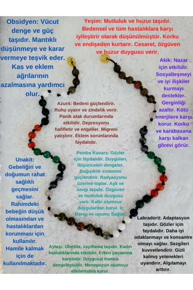 GÜMÜŞTEL EL SANATLARI Sertifikalı Doğal Taş Tasarım Kolye Labradorit,aytaşı,azurit,akik,yeşim,obsidyen,pembe Kuvars,unakit ürün görseli 1
