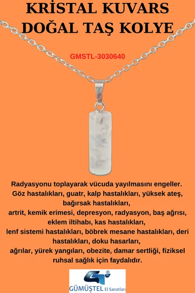 GÜMÜŞTEL EL SANATLARI Sertifikalı Kristal Kuvars Doğal Taş Kolye Özel Kesim ürün görseli 1