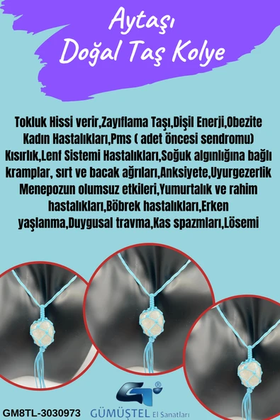 GÜMÜŞTEL EL SANATLARI Sertifikalı Aytaşı Doğal Taş Tasarım Kolye El Yapımı Örgü Model Aaa Kalite ürün görseli 1